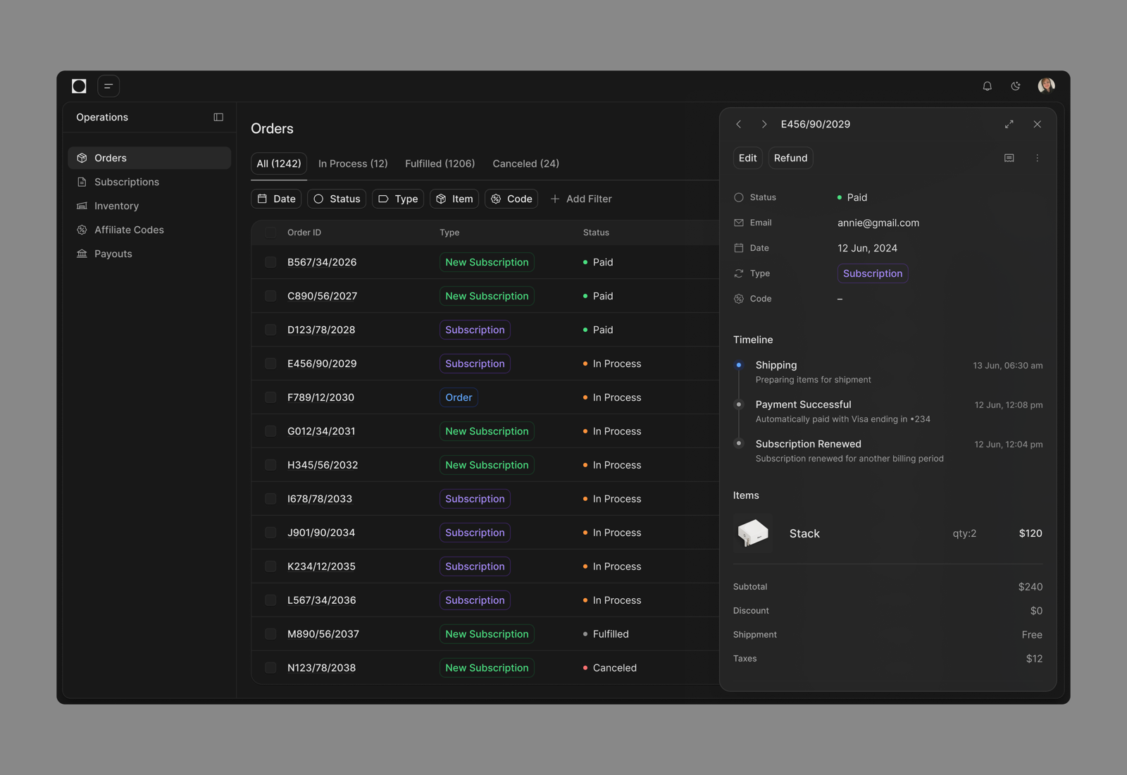 Ops logs screen