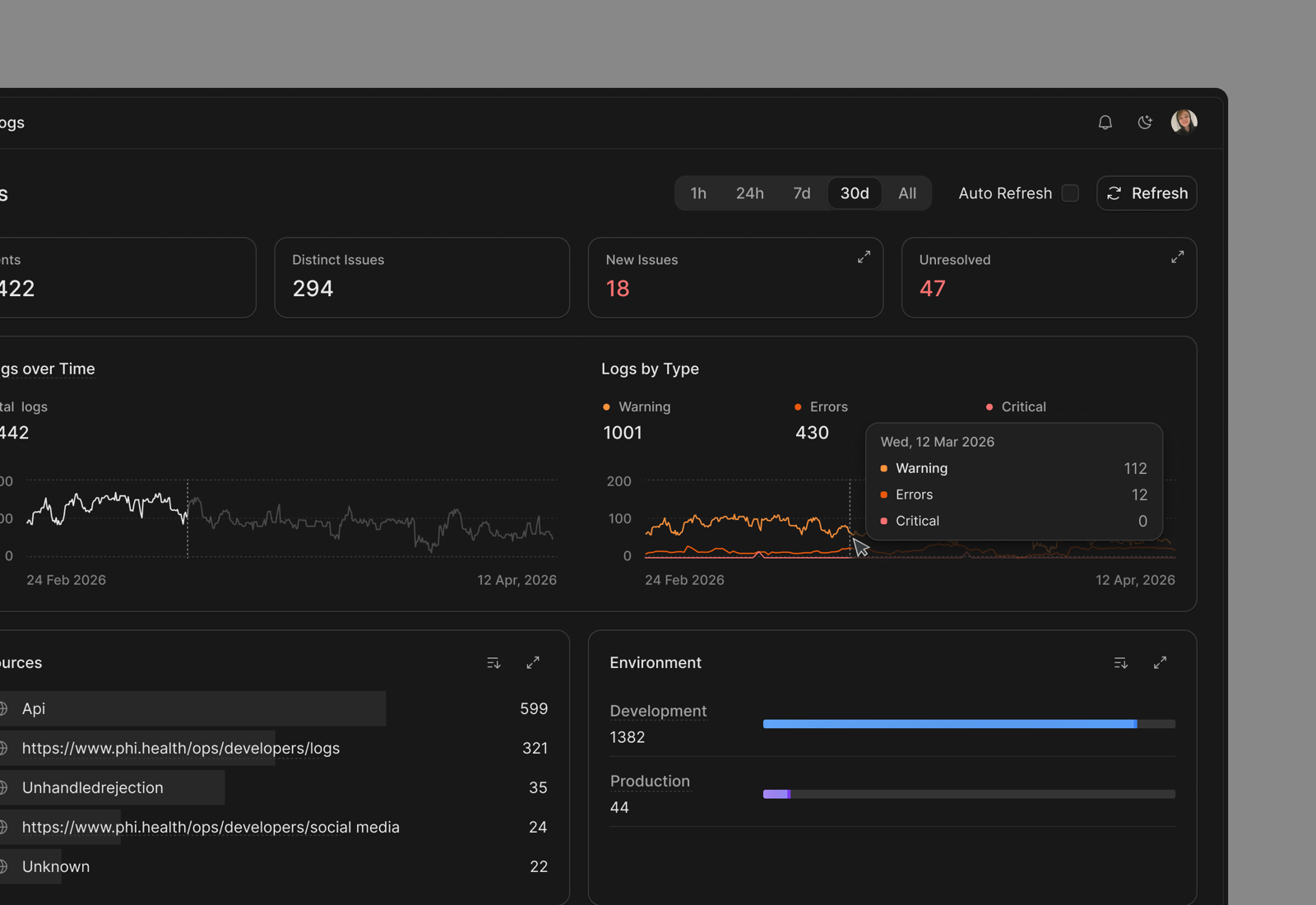 Ops logs screen